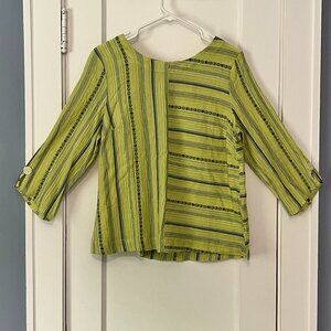 Habitat blouse 3/4 sleeve size small green striped asymmetric lagenlook artsy